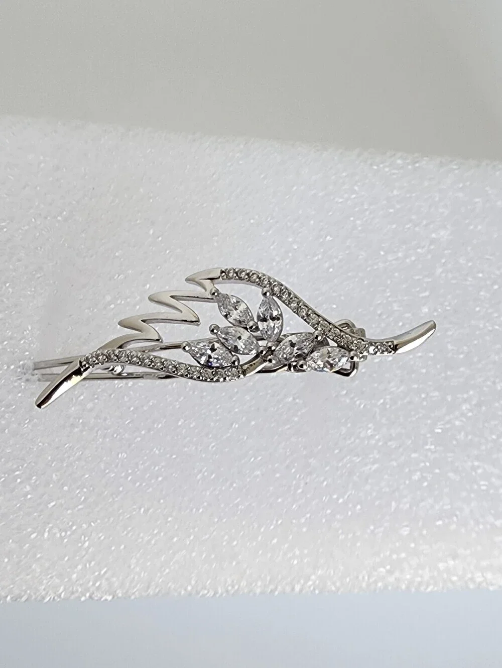 Silver Plated Crystal Leaf Hair Barrette Rhinestone French Hair Clip